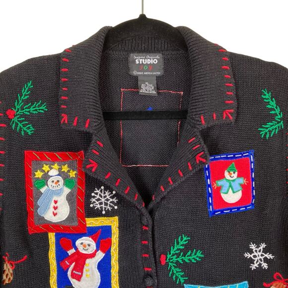 Designers Originals Sz XL Vtg 90s Holiday Sweater Vest Snowmans Boho Multicolor - Picture 8 of 16